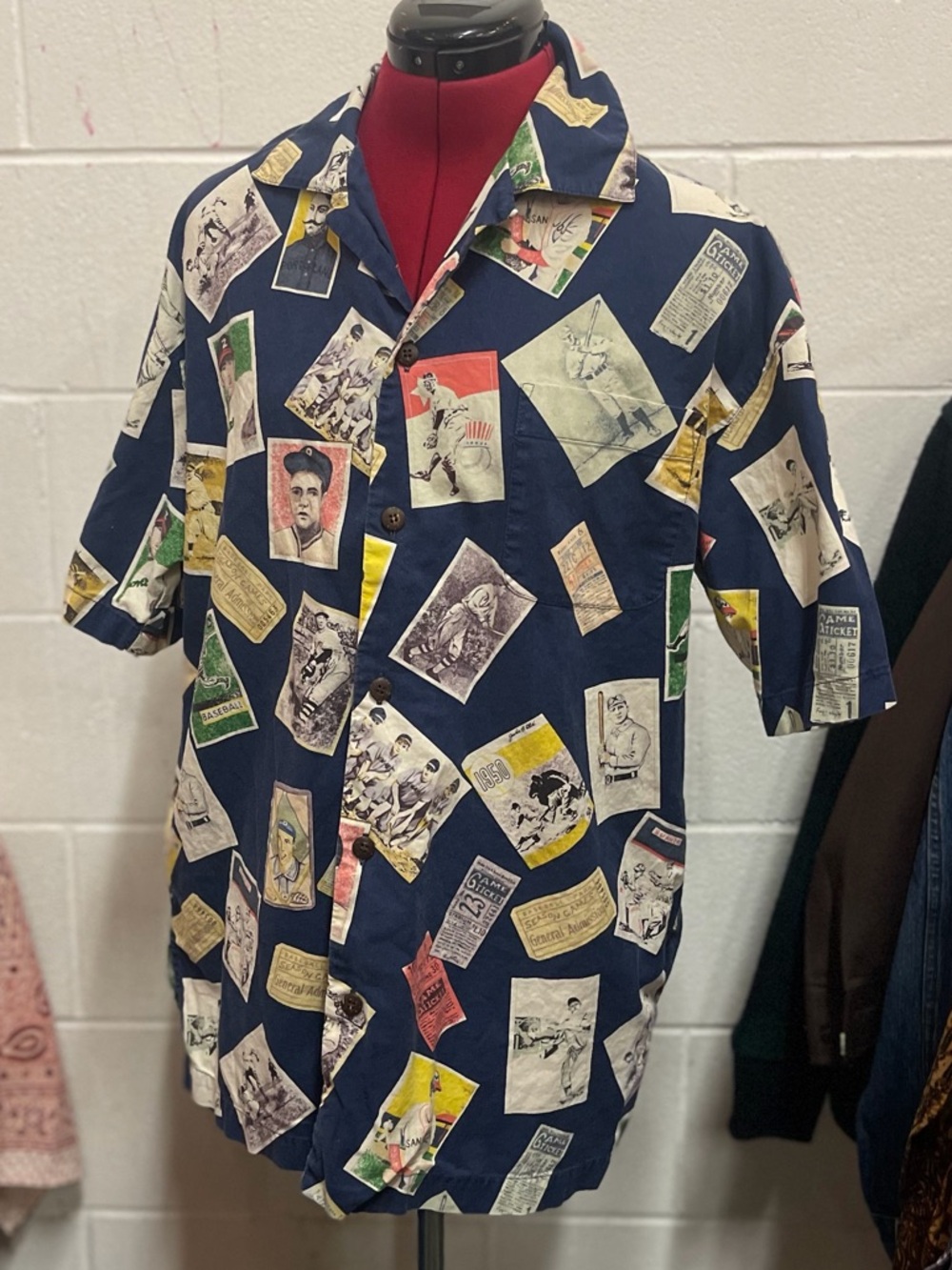Vintage Navy Short-Sleeve Baseball Patch Print Shirt